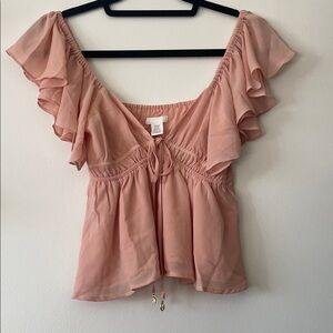 H&M|Romantic Blush Ruffle Sleeve Blouse|XXS|EUC
